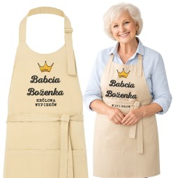 FARTUCH DLA BABCI KRÓLOWA WYPIEKÓW DZIEŃ BABCI BEŻOWY PERSONALIZOWANY 83CM