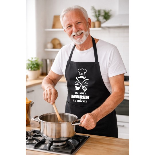 FARTUCH DLA DZIADKA CZARNY Z IMIENIEM PERSONALIZOWANY DZIEŃ DZIADKA 90cm