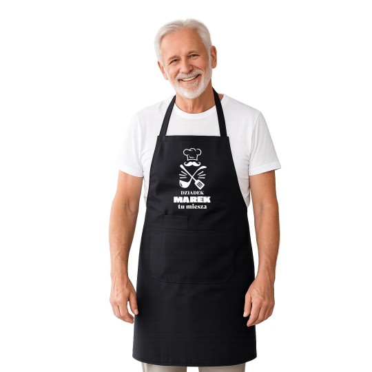 FARTUCH DLA DZIADKA CZARNY Z IMIENIEM PERSONALIZOWANY DZIEŃ DZIADKA 90cm