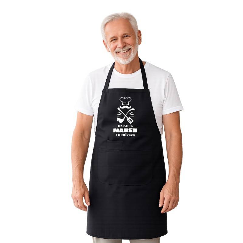 FARTUCH DLA DZIADKA CZARNY Z IMIENIEM PERSONALIZOWANY DZIEŃ DZIADKA 90cm