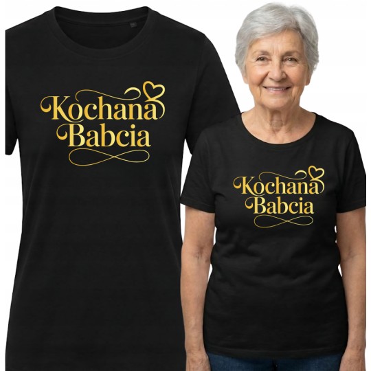 KOSZULKA BLUZKA T-SHIRT NA DZIEŃ BABCI KOCHANA BABCIA CZARNY ZŁOTY NAPIS
