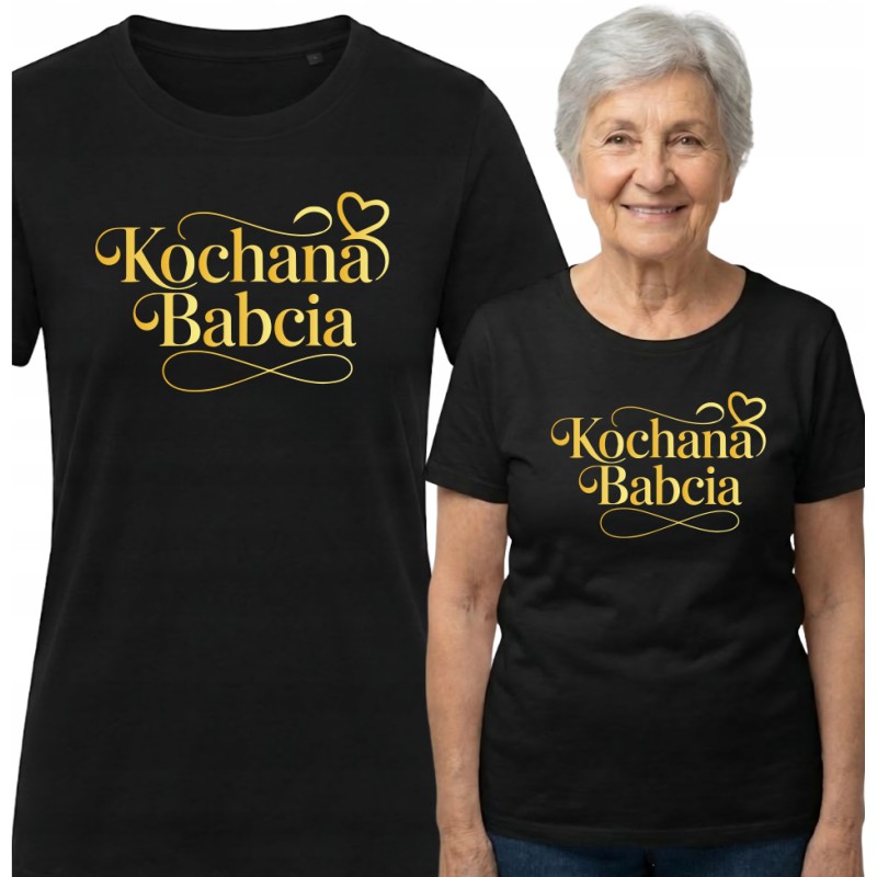 KOSZULKA BLUZKA T-SHIRT NA DZIEŃ BABCI KOCHANA BABCIA CZARNY ZŁOTY NAPIS