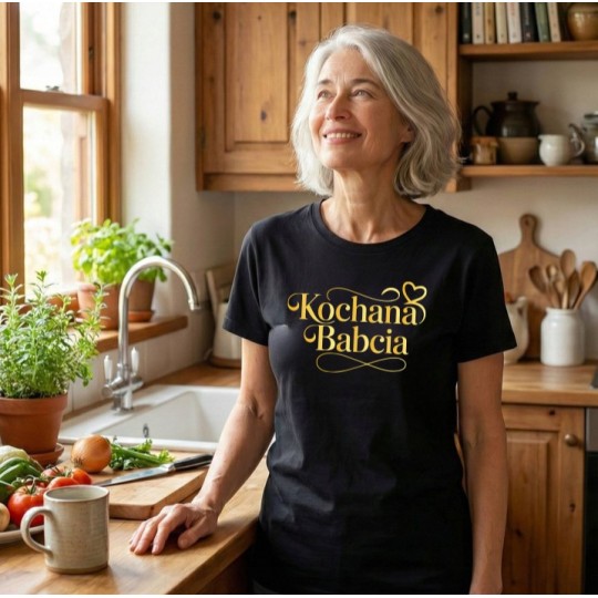 KOSZULKA BLUZKA T-SHIRT NA DZIEŃ BABCI KOCHANA BABCIA CZARNY ZŁOTY NAPIS