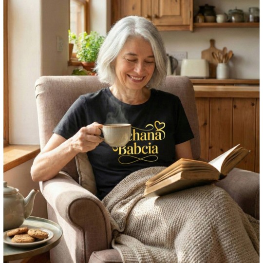 KOSZULKA BLUZKA T-SHIRT NA DZIEŃ BABCI KOCHANA BABCIA CZARNY ZŁOTY NAPIS