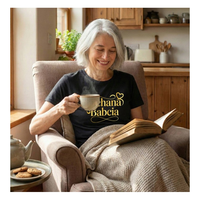 KOSZULKA BLUZKA T-SHIRT NA DZIEŃ BABCI KOCHANA BABCIA CZARNY ZŁOTY NAPIS