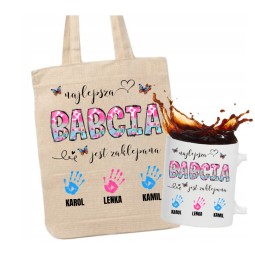 ZESTAW TORBA KUBEK DZIEŃ BABCI UPOMINEK Z IMIONAMI DZIECI GOTOWY PREZENT