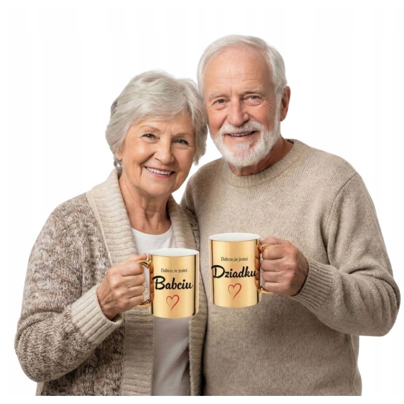 ZESTAW RĘCZNIKÓW NA DZIEŃ BABCI I DZIADKA ZE ZŁOTYMIK KUBKAMI