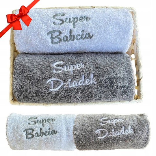 ZESTAW RĘCZNIKÓW PREZENT NA DZIEŃ BABCI I DZIADKA KOMPLET HAFT 50X100CM GRUBE