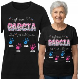 KOSZULKA NA DZIEŃ BABCI NAJLEPSZA BABCIA JEST ZAKLEPANA IMIĘ CZARNA