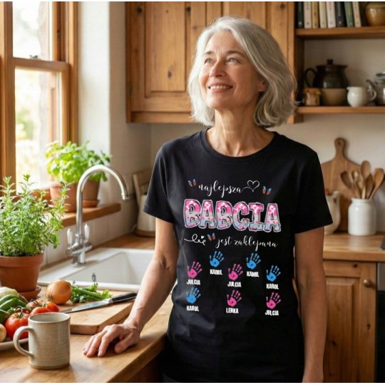 KOSZULKA NA DZIEŃ BABCI NAJLEPSZA BABCIA JEST ZAKLEPANA IMIĘ CZARNA
