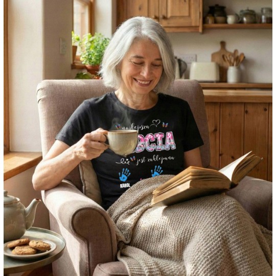 KOSZULKA NA DZIEŃ BABCI NAJLEPSZA BABCIA JEST ZAKLEPANA IMIĘ CZARNA