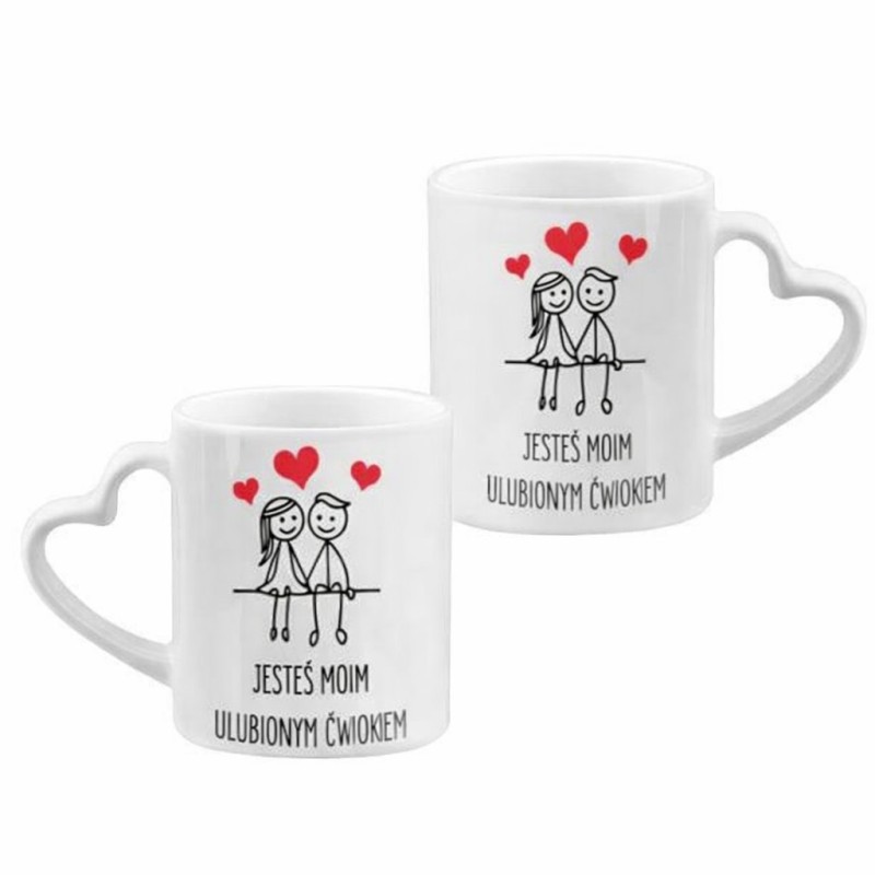 KUBKEK BIAŁY UCHWYT SERCE Z HUMORYSYCZNYM NADRUKIEM