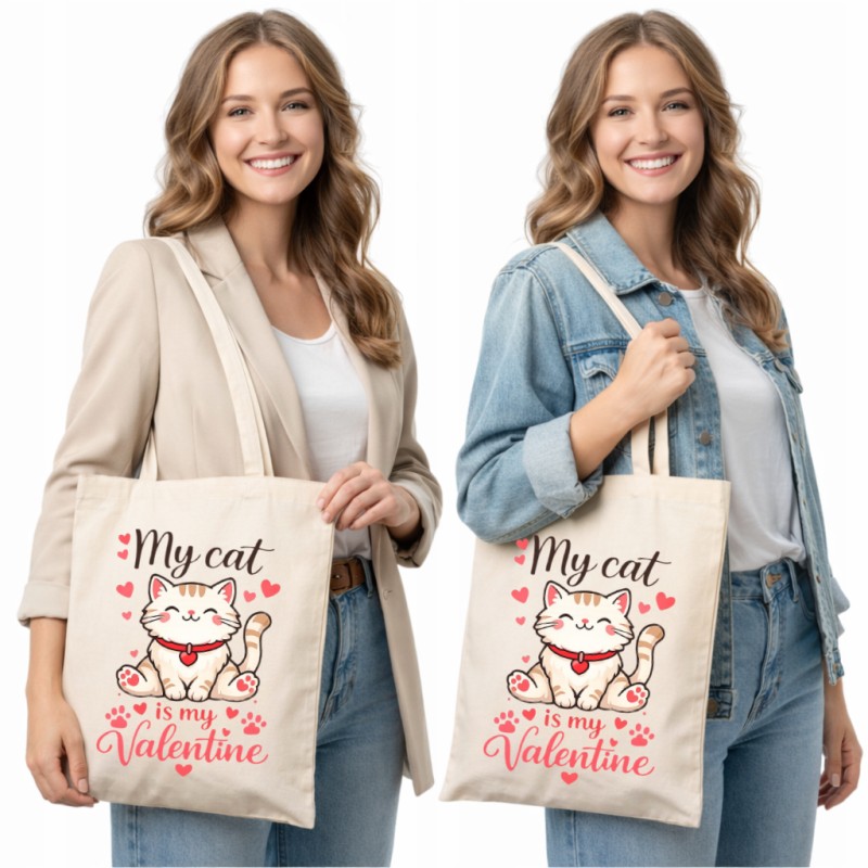 TORBA PREZENT NA WALENTYNKI MY CAT IS MY VALENTINE DLA MIŁOŚNIKA KOTÓW