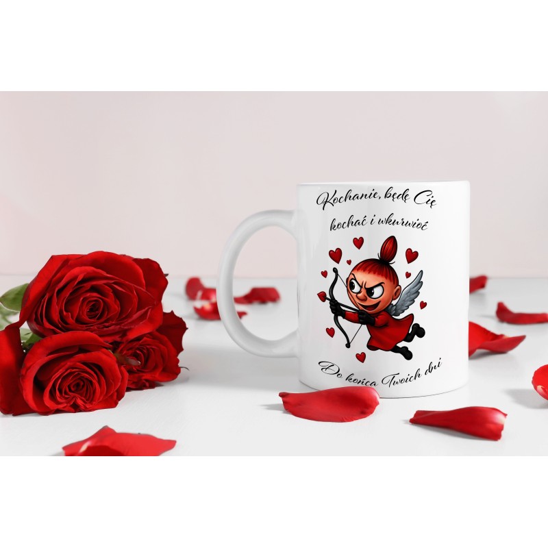 KUBEK IDEALNY JAKO PREZENT NA WALENTYNKI Z ZABAWNYM MOTYWEM MIŁOSNYM 330ml