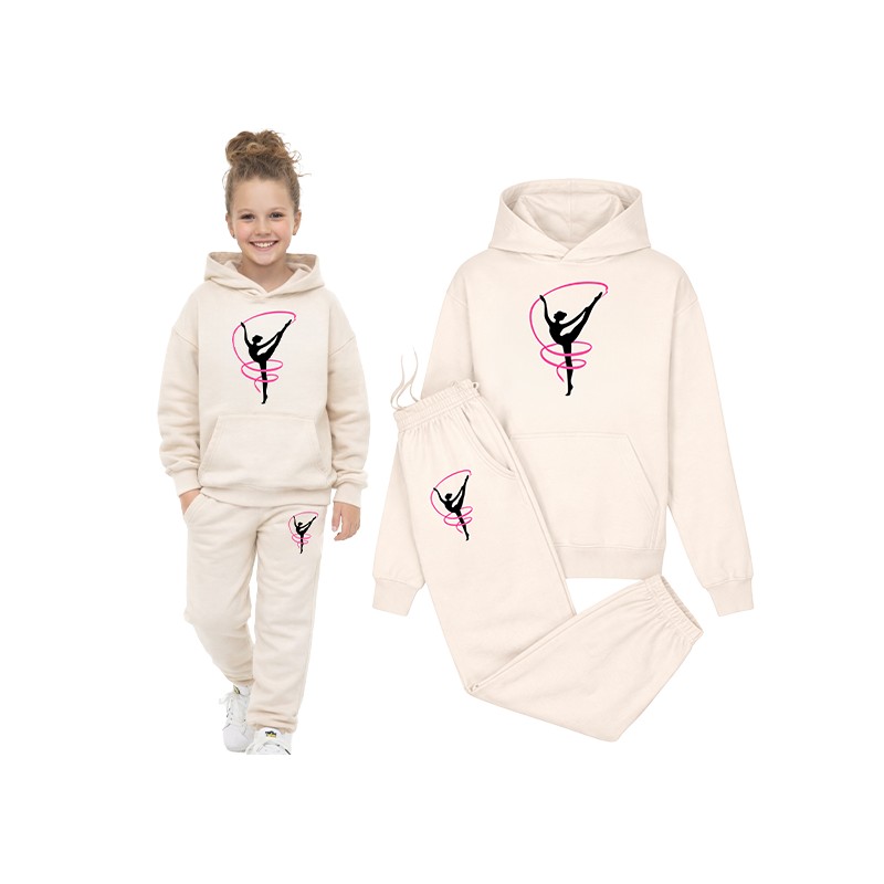 DRES BEŻOWY ZESTAW SPODNIE I BLUZA DLA MIŁOŚNICZKI BALETU