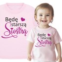 KOSZULKA DZIECIĘCA Z NADRUKIEM BĘDĘ STARSZĄ SIOSTRĄ TSHIRT RÓŻOWY