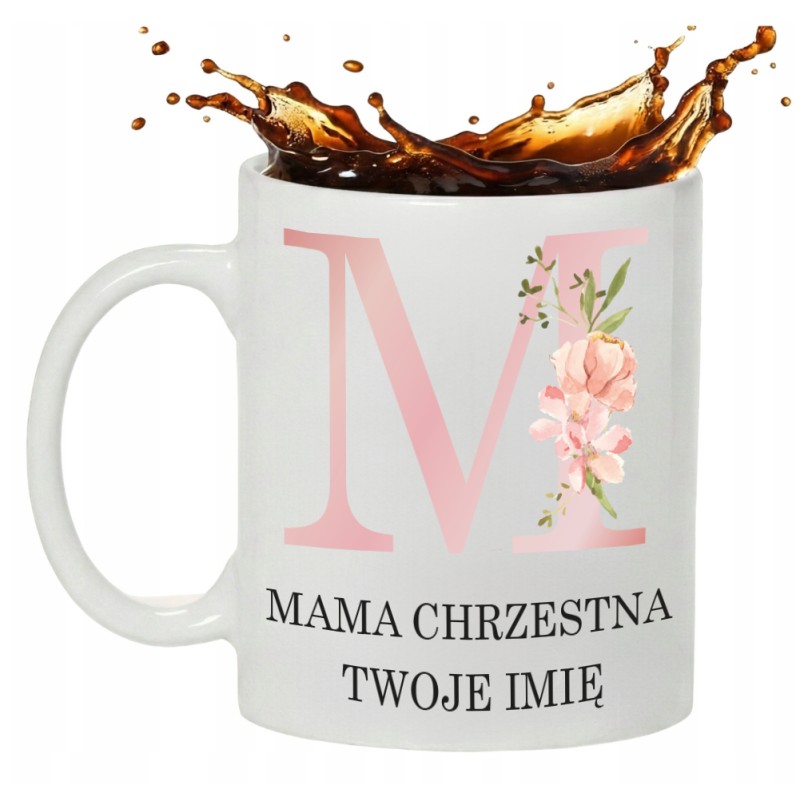 KUBEK DLA MAMY CHRZESTNEJ Z IMIENIEM UPOMINEK NA KOMUNIĘ CHRZCINY NA PREZENT