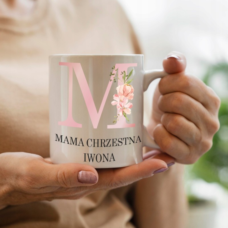 KUBEK DLA MAMY CHRZESTNEJ Z IMIENIEM UPOMINEK NA KOMUNIĘ CHRZCINY NA PREZENT