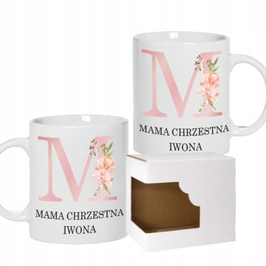 KUBEK DLA MAMY CHRZESTNEJ Z IMIENIEM UPOMINEK NA KOMUNIĘ CHRZCINY NA PREZENT