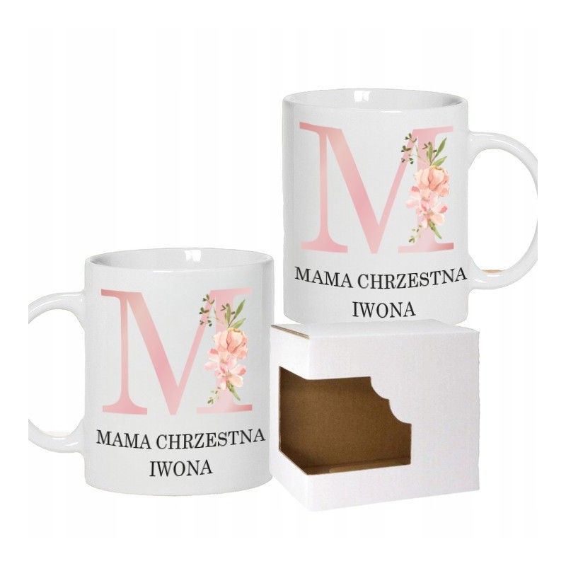 KUBEK DLA MAMY CHRZESTNEJ Z IMIENIEM UPOMINEK NA KOMUNIĘ CHRZCINY NA PREZENT