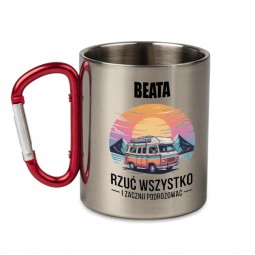 KUBEK METALOWY Z KARABIŃCZYKIEM ... ZACZNIJ PODRÓŻOWAĆ 300 ML