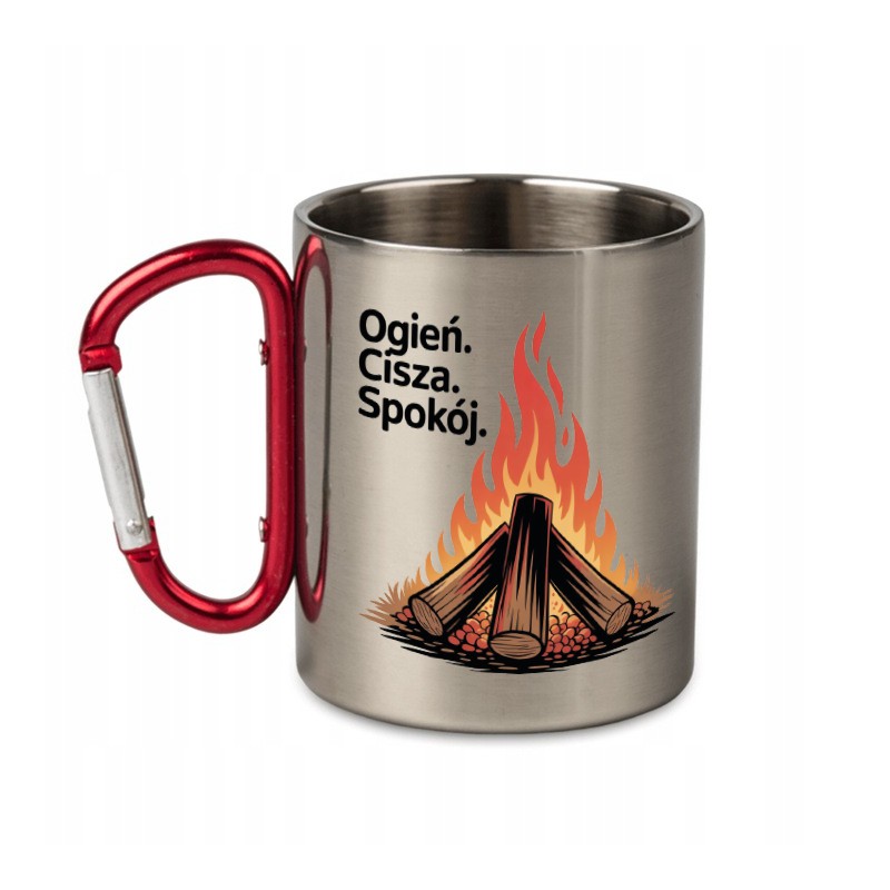 KUBEK METALOWY Z KARABIŃCZYKIEM OGIEŃ CISZA SPOKÓJ 300 ML