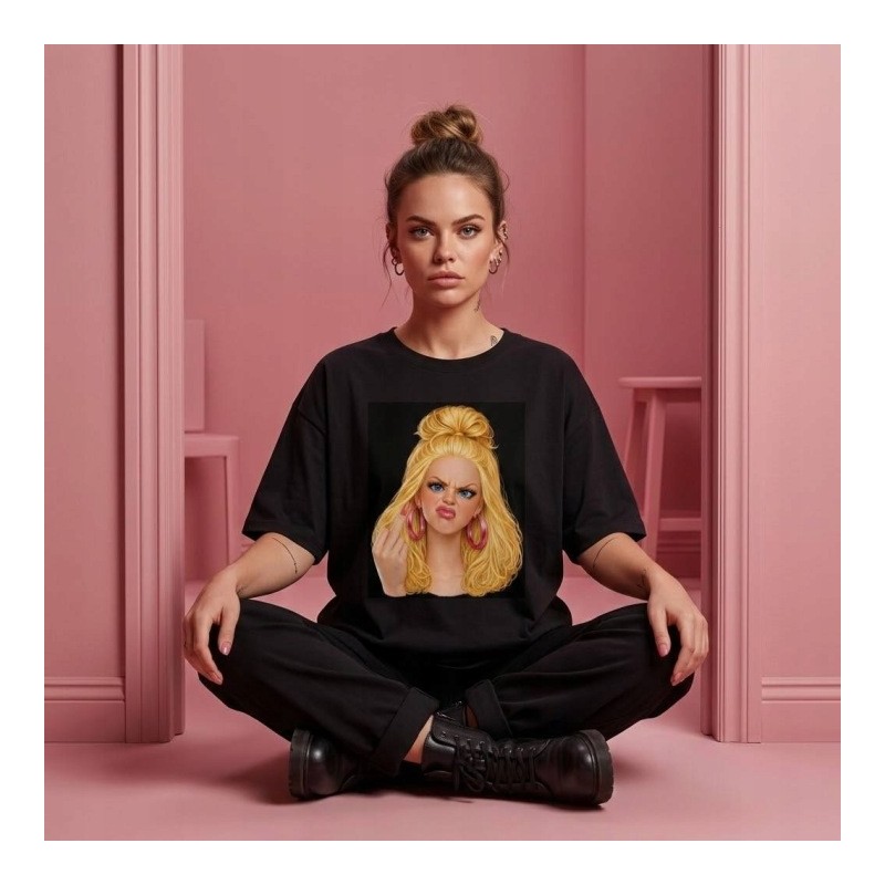 KOSZULKA CZARNA TSHIRT Z MOTYWEM BARBIE OVERSIZE BAWEŁNA