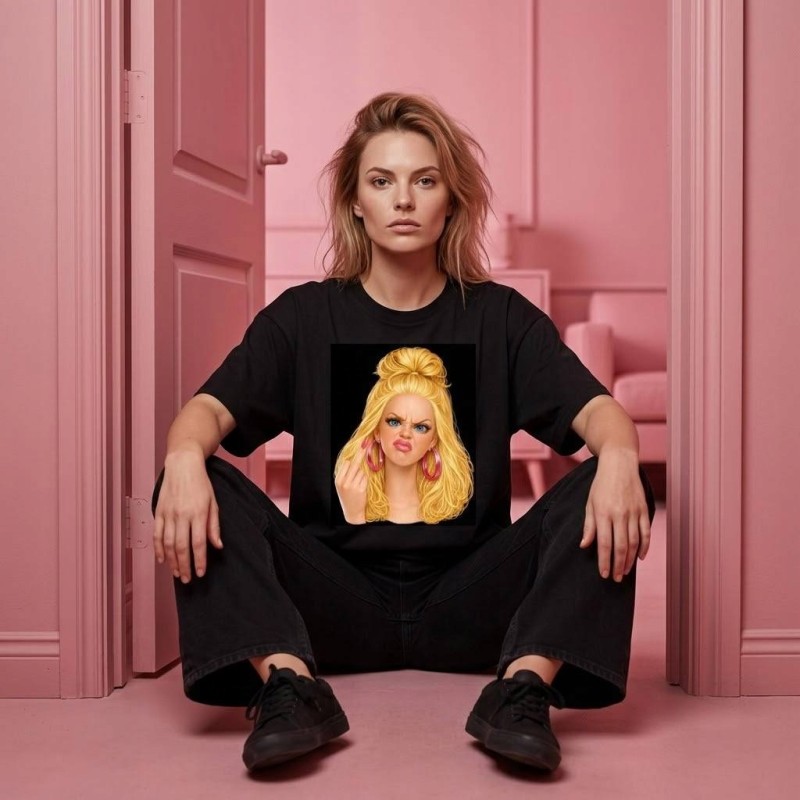 KOSZULKA CZARNA TSHIRT Z MOTYWEM BARBIE OVERSIZE BAWEŁNA