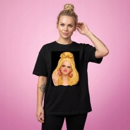 KOSZULKA CZARNA TSHIRT Z MOTYWEM BARBIE OVERSIZE BAWEŁNA