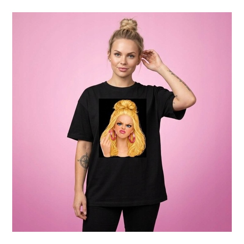 KOSZULKA CZARNA TSHIRT Z MOTYWEM BARBIE OVERSIZE BAWEŁNA