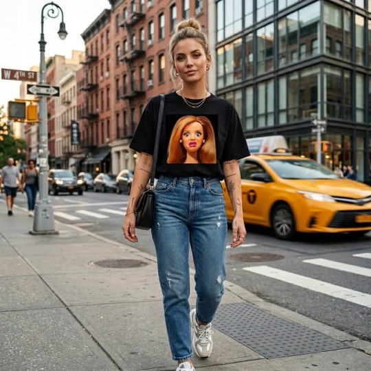 KOSZULKA CZARNA TSHIRT Z MOTYWEM BARBIE OVERSIZE BAWEŁNA