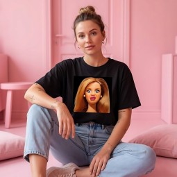 KOSZULKA CZARNA TSHIRT Z MOTYWEM BARBIE OVERSIZE BAWEŁNA