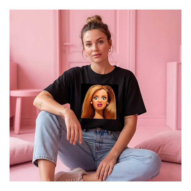 KOSZULKA CZARNA TSHIRT Z MOTYWEM BARBIE OVERSIZE BAWEŁNA