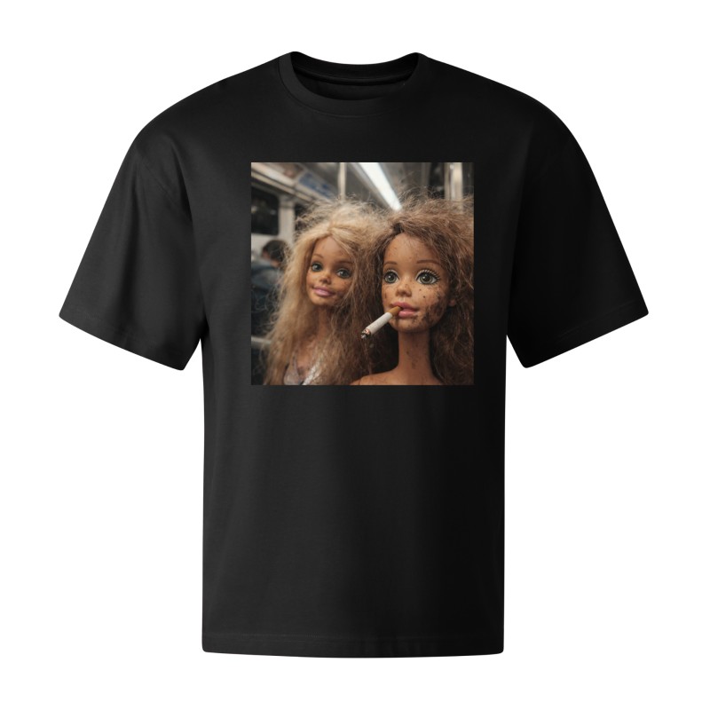 KOSZULKA CZARNA TSHIRT Z MOTYWEM BARBIE OVERSIZE BAWEŁNA