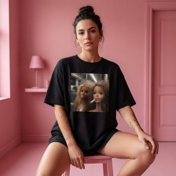 KOSZULKA CZARNA TSHIRT Z MOTYWEM BARBIE OVERSIZE BAWEŁNA