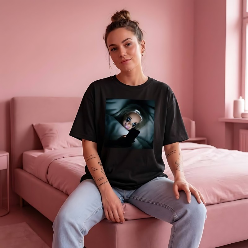 KOSZULKA CZARNA TSHIRT Z MOTYWEM BARBIE OVERSIZE BAWEŁNA