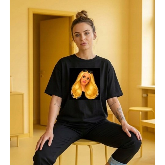 KOSZULKA CZARNA TSHIRT Z MOTYWEM BARBIE OVERSIZE BAWEŁNA