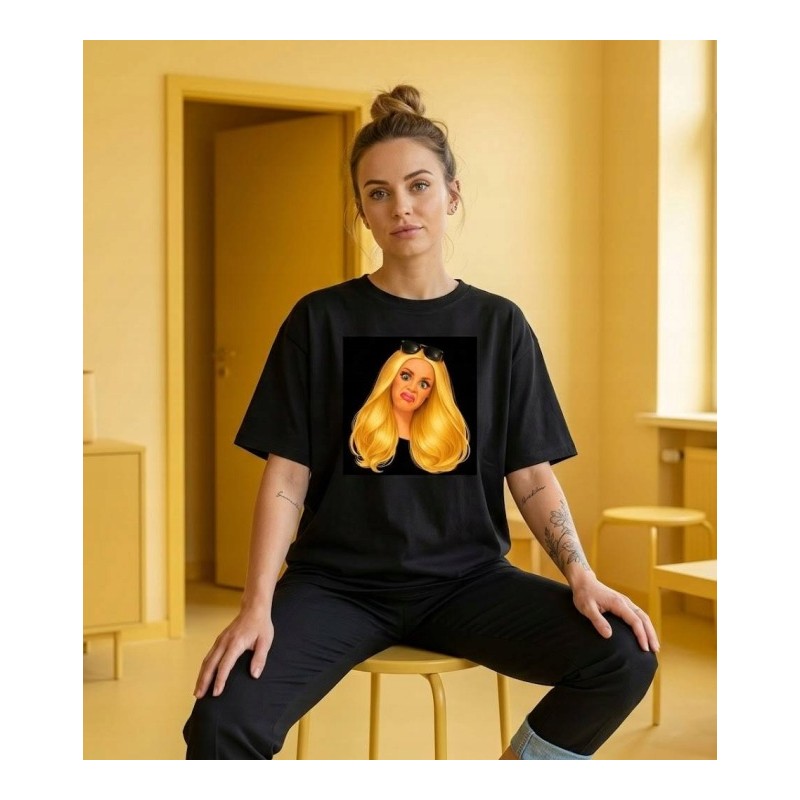 KOSZULKA CZARNA TSHIRT Z MOTYWEM BARBIE OVERSIZE BAWEŁNA