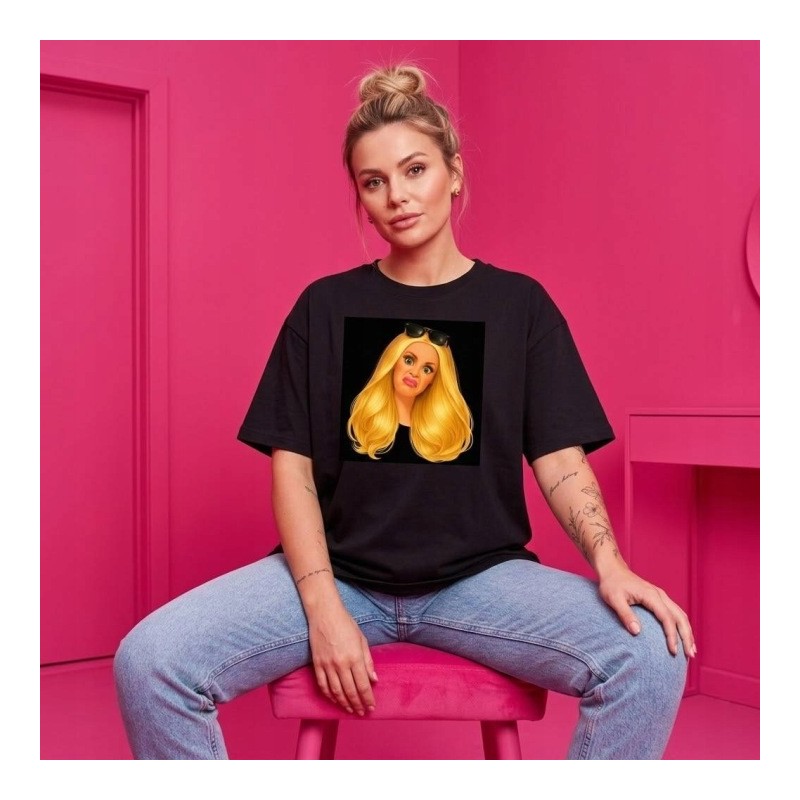 KOSZULKA CZARNA TSHIRT Z MOTYWEM BARBIE OVERSIZE BAWEŁNA