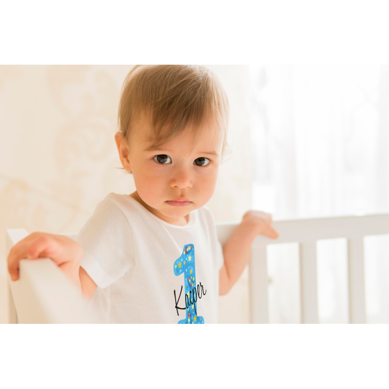 KOSZULKA DZIECIĘCA NA PIERWSZE URODZINY DLA CHŁOPCA BIAŁA