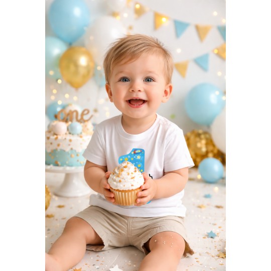 KOSZULKA DZIECIĘCA NA PIERWSZE URODZINY DLA CHŁOPCA BIAŁA