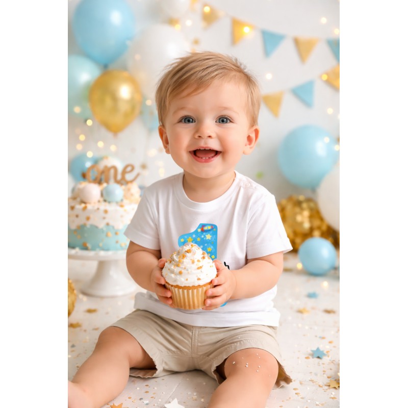 KOSZULKA DZIECIĘCA NA PIERWSZE URODZINY DLA CHŁOPCA BIAŁA