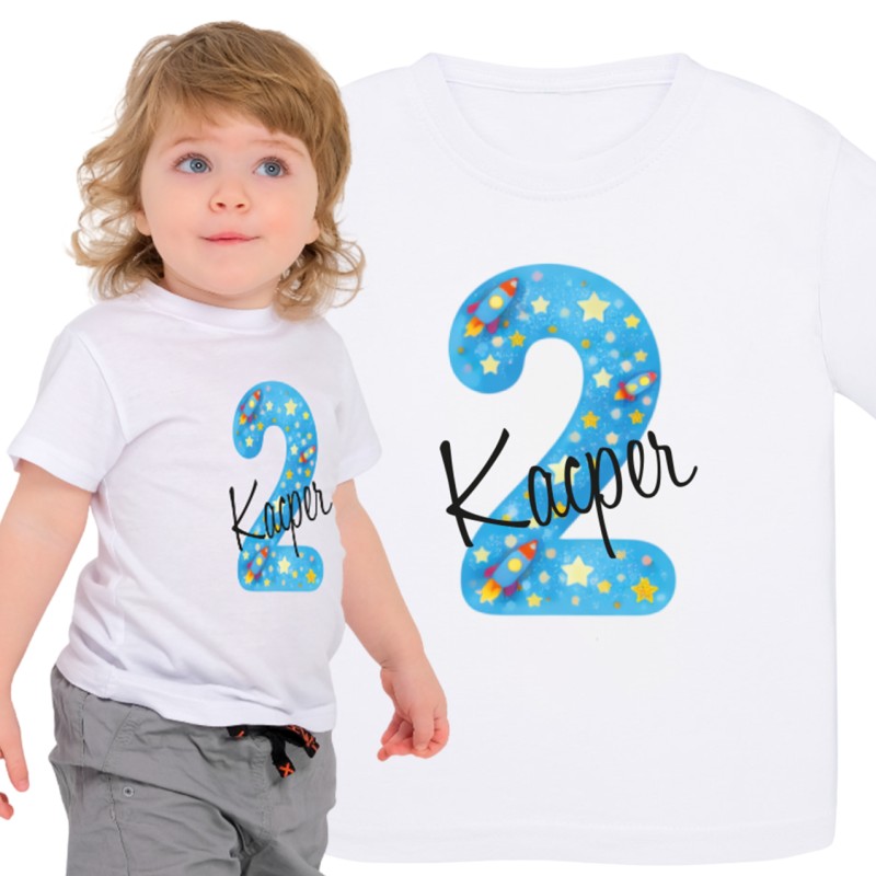 KOSZULKA DZIECIĘCA NA DRUGIE URODZINY DLA CHŁPCA BIAŁA