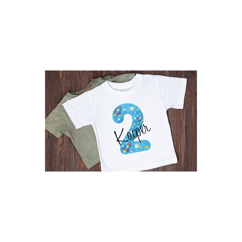 KOSZULKA DZIECIĘCA NA DRUGIE URODZINY DLA CHŁPCA BIAŁA