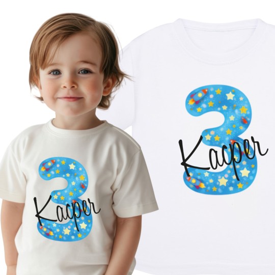 KOSZULKA DZIECIĘCA NA TRZECIE URODZINY DLA CHŁOPCA BIAŁA