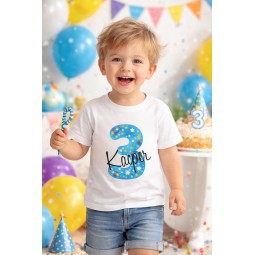 KOSZULKA DZIECIĘCA NA TRZECIE URODZINY DLA CHŁOPCA BIAŁA