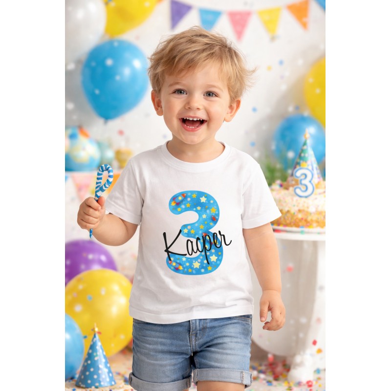 KOSZULKA DZIECIĘCA NA TRZECIE URODZINY DLA CHŁOPCA BIAŁA