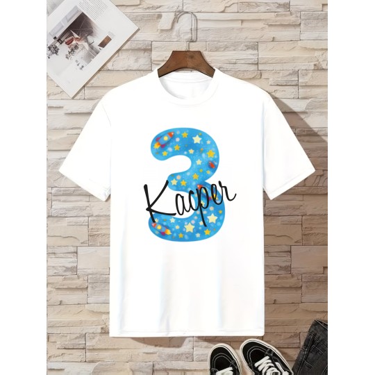 KOSZULKA DZIECIĘCA NA TRZECIE URODZINY DLA CHŁOPCA BIAŁA