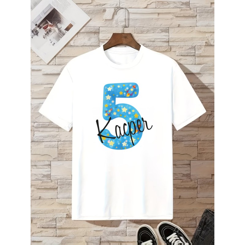 KOSZULKA DZIECIĘCA NA PIĄTE URODZINY DLA CHŁOPCA BIAŁA