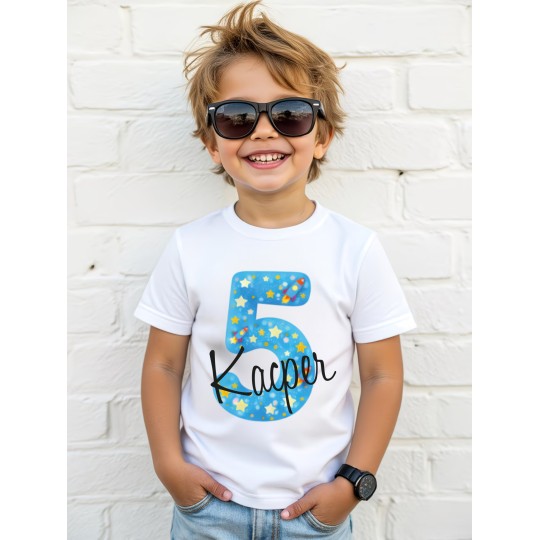 KOSZULKA DZIECIĘCA NA PIĄTE URODZINY DLA CHŁOPCA BIAŁA